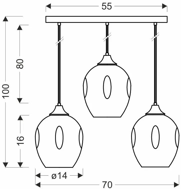 Czarna potrójna lampa wisząca na listwie - 5X Z032 W8-K09