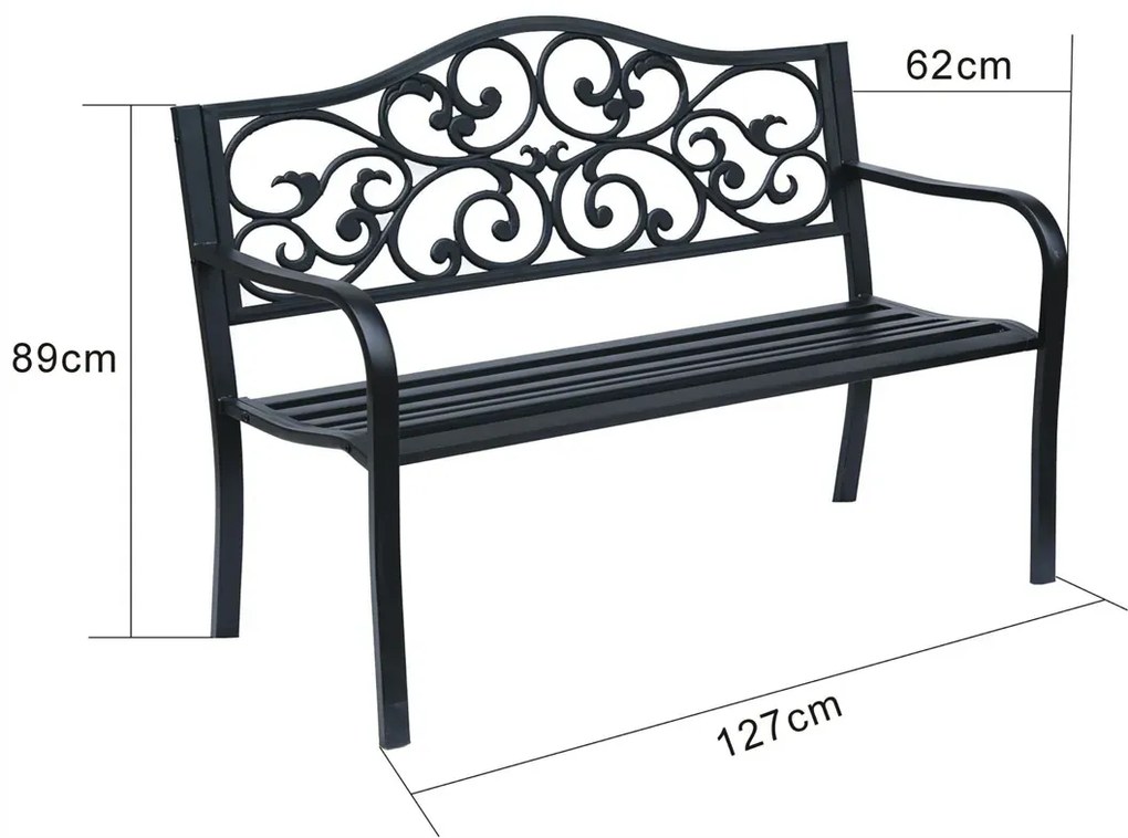 Czarna metalowa ławka z oparciem F2-T36