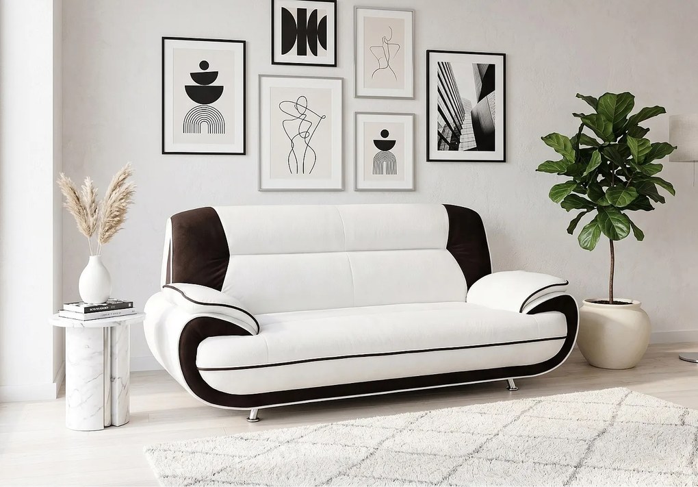 Sofa PALERMO 3-osobowa – elegancka sofa do salonu w tkaninie KRONOS biało- czarnej