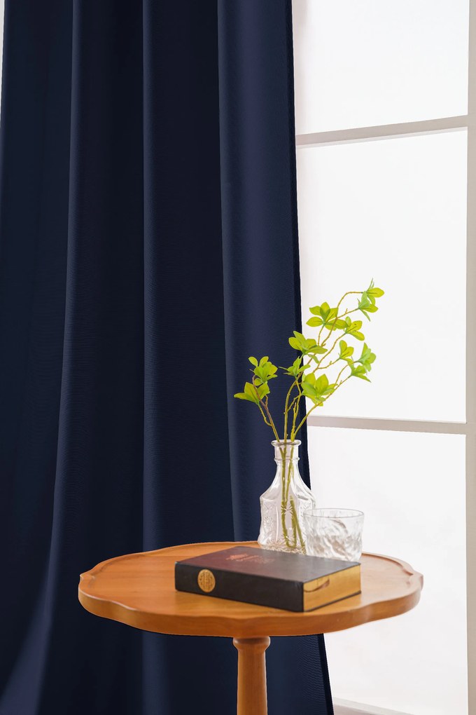 Granatowa zasłona OXFORD 140x250 cm Zawieszanie: Taśma z wiązaniami