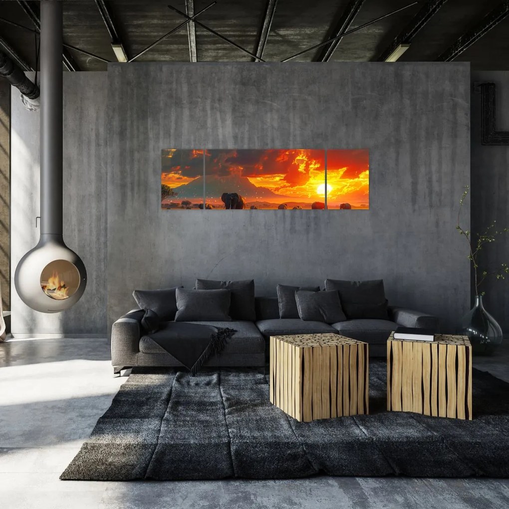 Obraz - Stado słoni (170x50 cm)