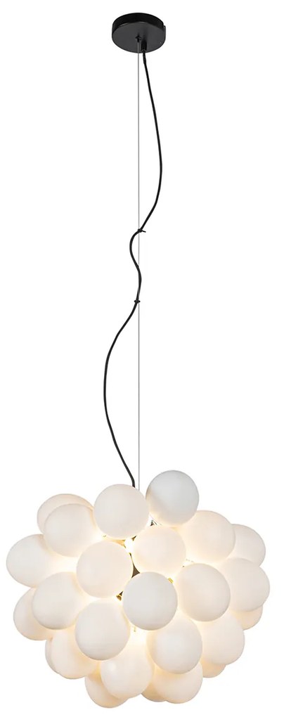 Lampa wisząca art deco czarna z opalowym szkłem 8-świateł okrągła - UvasDesignerski Oswietlenie wewnetrzne