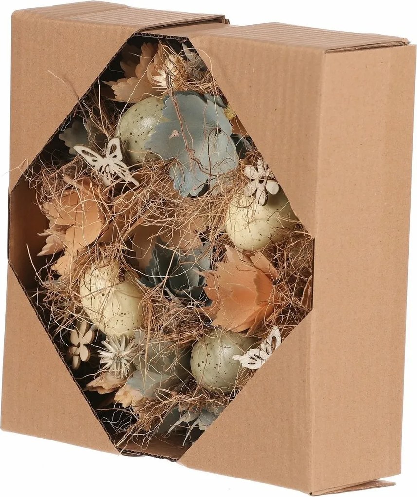 Wielkanocny wieniec z jajkami, kwiatami imotylami, średnica 25 cm