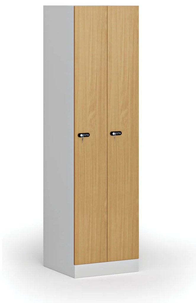 Szafka ubraniowa wąska, 2-drzwiowa, 1850 x 500 x 500 mm, demontaż, zamek mechaniczny z kodem, drzwi laminowane, buk
