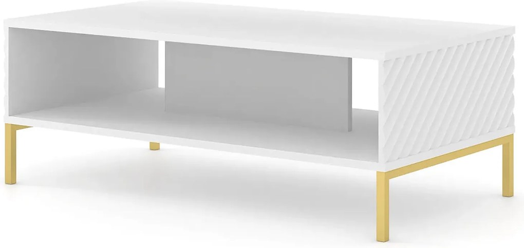 Ława kawowa dwupoziomowa biały mat + złote nóżki W5-E57