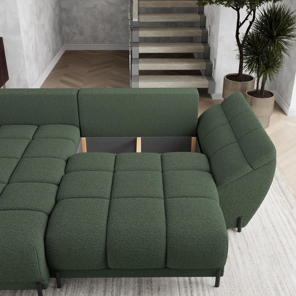 Masseno Narożnik VESTANO z funkcją spania i pojemnikiem na pościel Narozniki L, Rozkładana sofa - Zielony, QUELLE 37