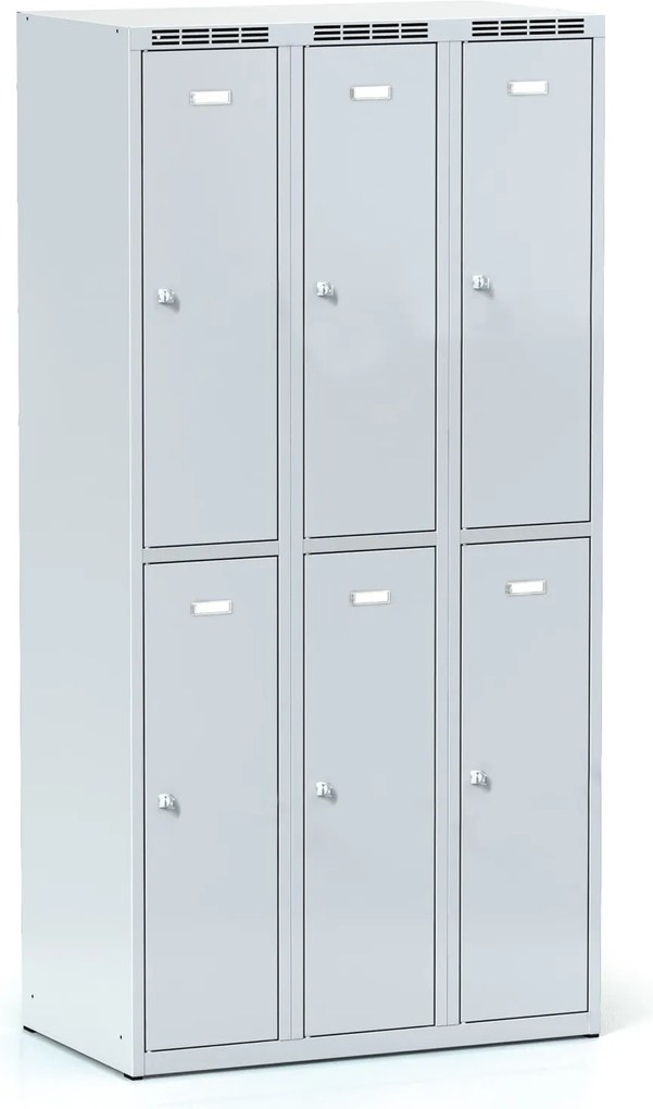 Metalowa szafka skrytkowa S6, 6 schowków, 1800 x 900 x 500 mm, zamek obrotowy, drzwi szare