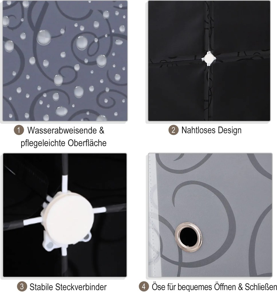 Homcom Szafa na Ubrania Garderoba Półki Wieszak 2+6 Kostek PP Czarny Biały Praktyczna 111x47x145cm | Aosom PL