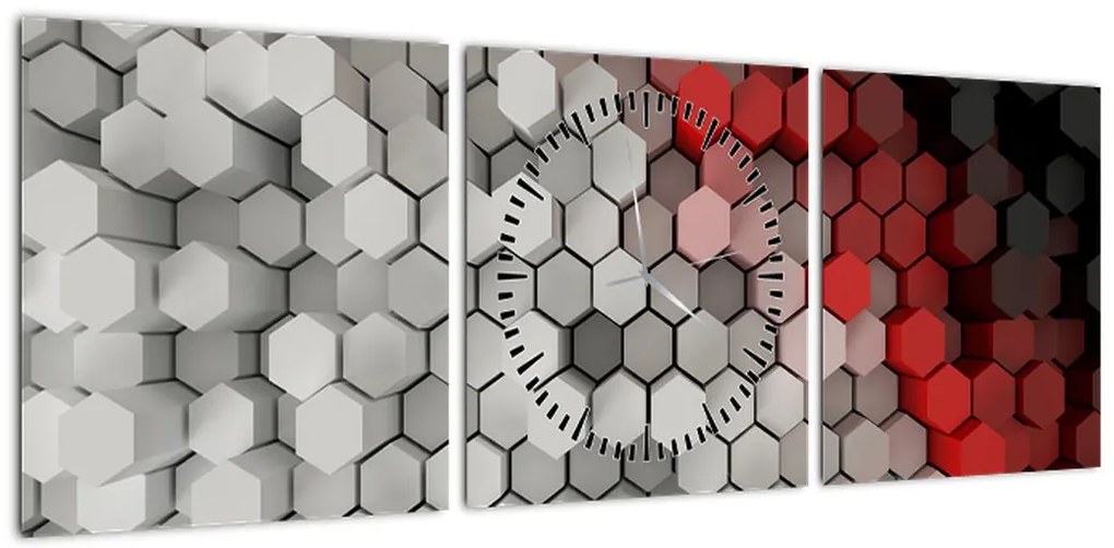Obraz - sześciokąty 3D (z zegarem) (90x30 cm)