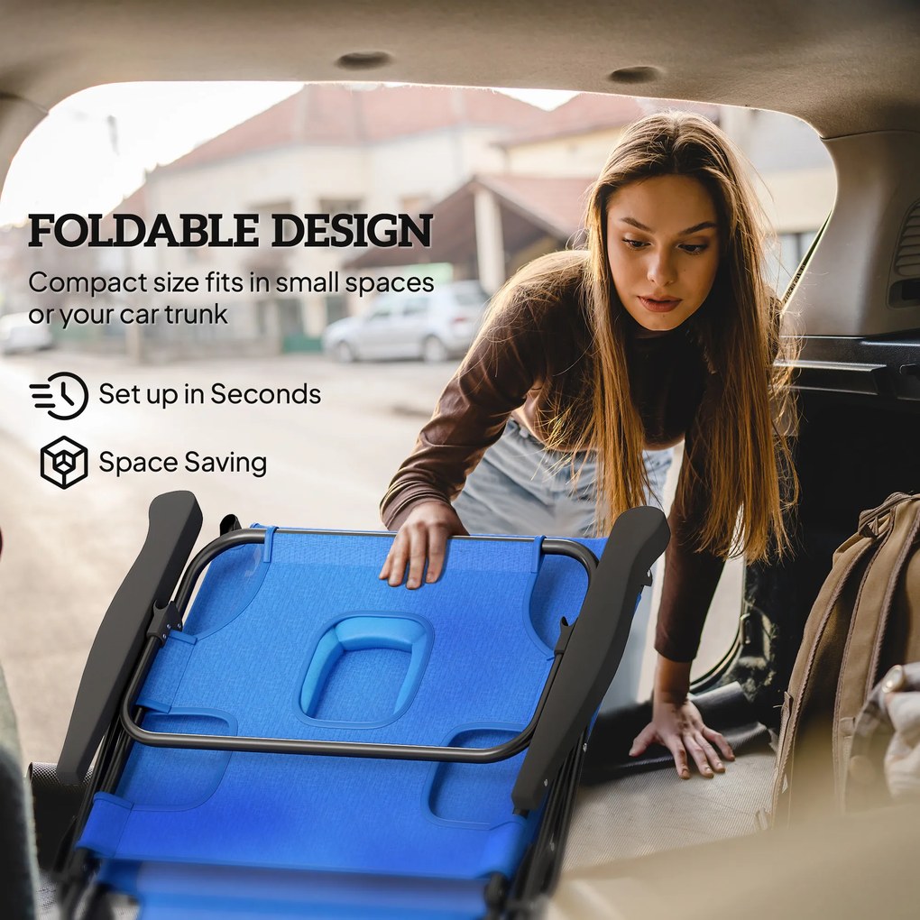 Leżak Ogrodowy Outsunny, Składany, Wodoodporny, 194 cm x 72 cm x 31 cm, Czarny + Granatowy