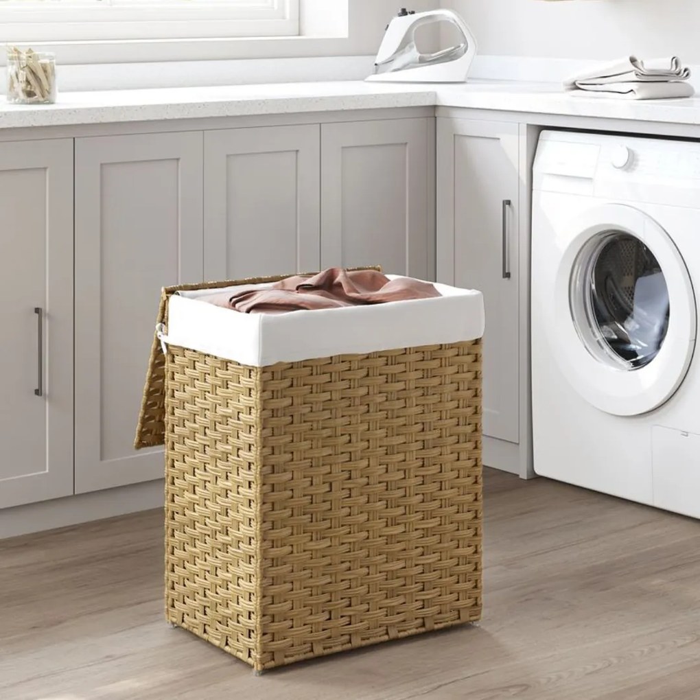 SongmicsHome Kosz na bieliznę z syntetycznego rattanu AVA, 90l, naturalny brąz