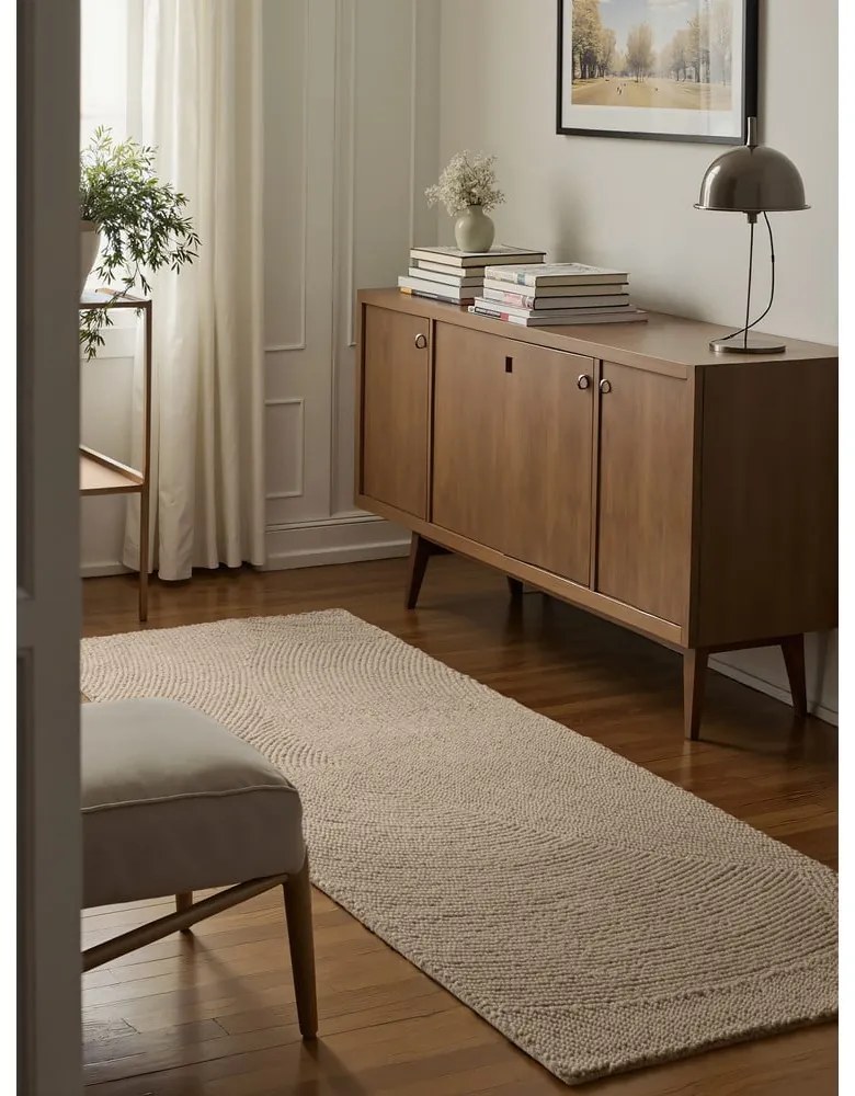 Beżowy wełniany chodnik tkany ręcznie 80x300 cm Calmio – Hanse Home