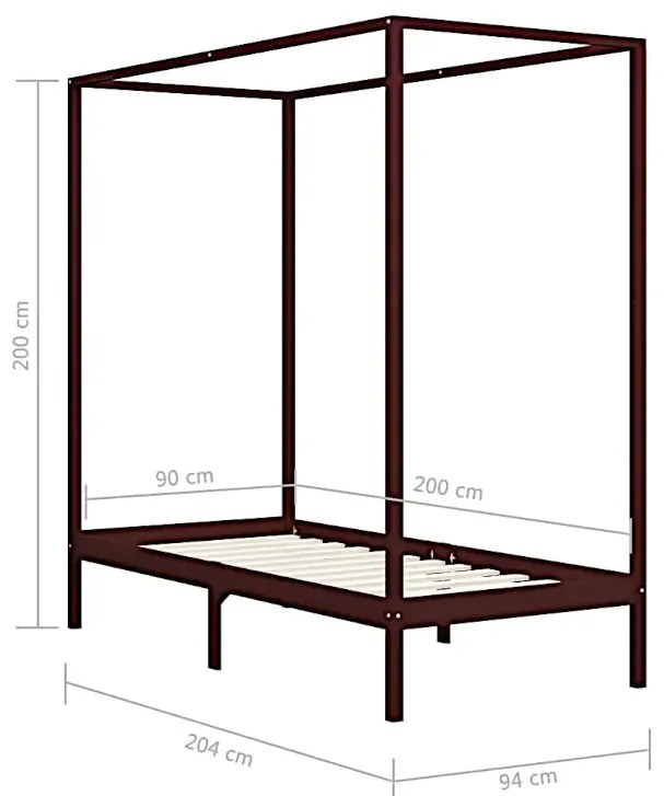 Ciemnobrązowe pojedyncze łóżko 90x200cm W6-T50