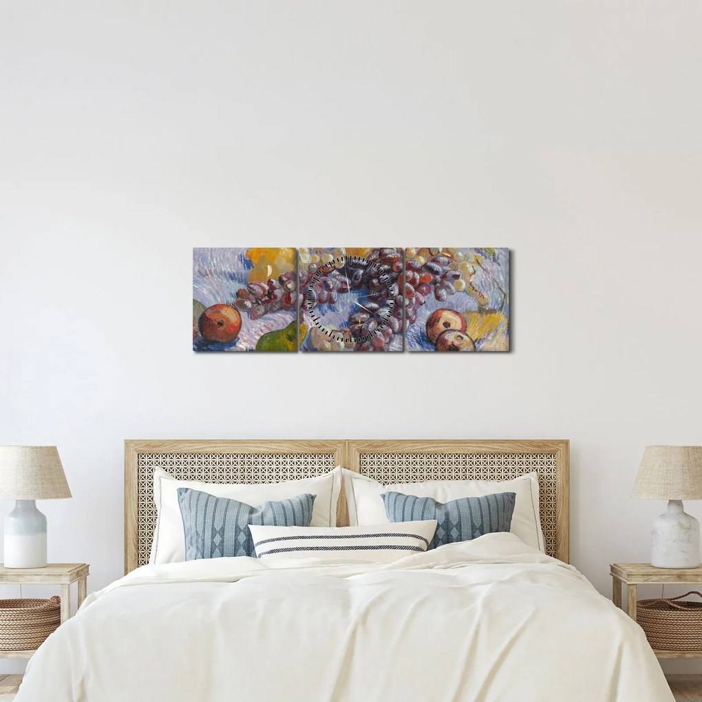 Obraz - Vincent van Gogh, Grapes, Lemons, Pears, and Apples, reprodukcje (z zegarem) (90x30 cm)