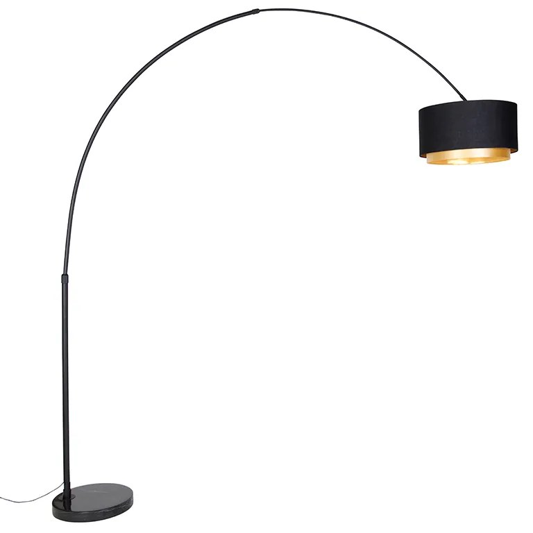 Luk Nowoczesna lampa stojąca łukowa czarna z podwójnym abażurem czarnym ze złotem - XXL Nowoczesny Oswietlenie wewnetrzne