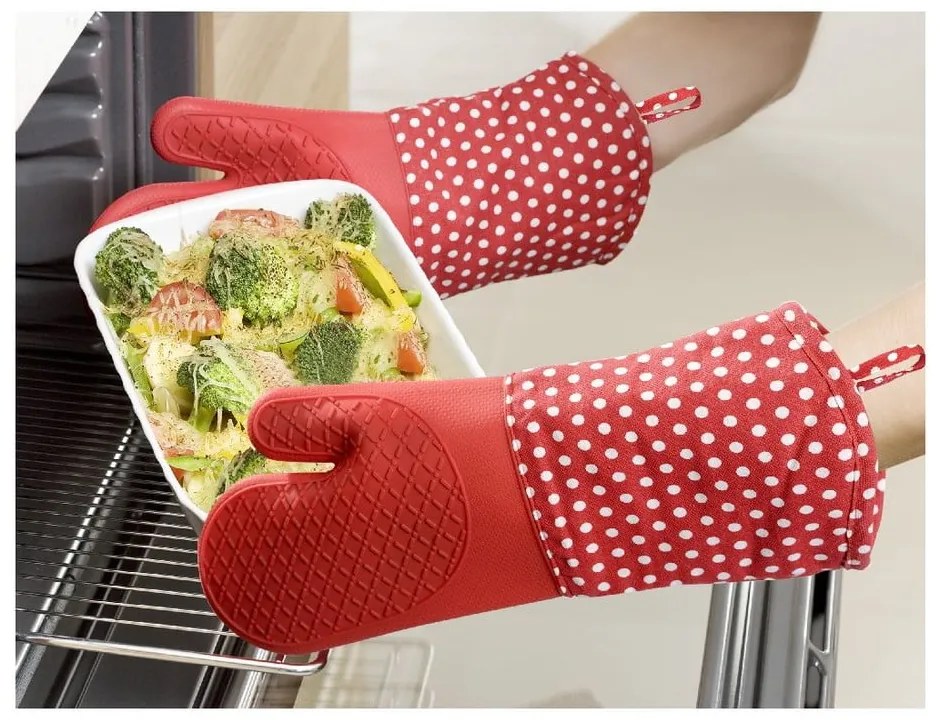Zestaw 2 czerwonych rękawic kuchennych z silikonu Wenko Oven
