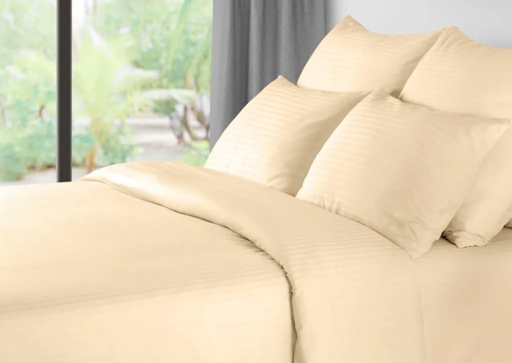 PrzytulneMieszkanie.pl PrzytulneMieszkanie.pl Hotelowa pościel z mikrowłókna JASMINE szampański - pasek 2 cm Rozmiar pościeli: 70 x 90 cm | 140 x 220 cm