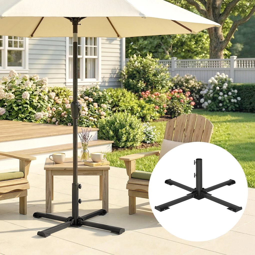 Outsunny Stojak na parasol składany na drążki o średnicy 38 i 48 mm, metalowa podstawa krzyżowa, ciemnoszary | Aosom PL