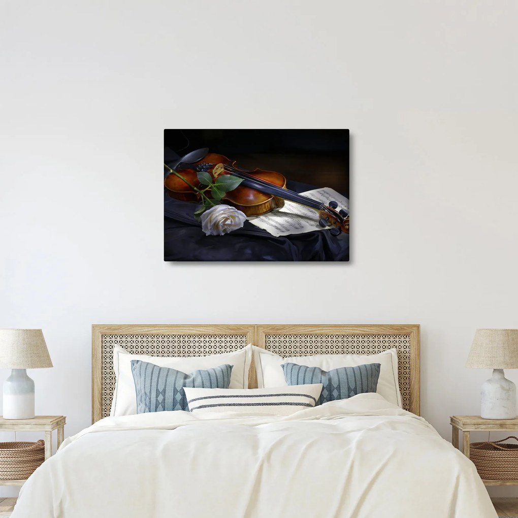 Obraz - Róże i skrzypce (70x50 cm)