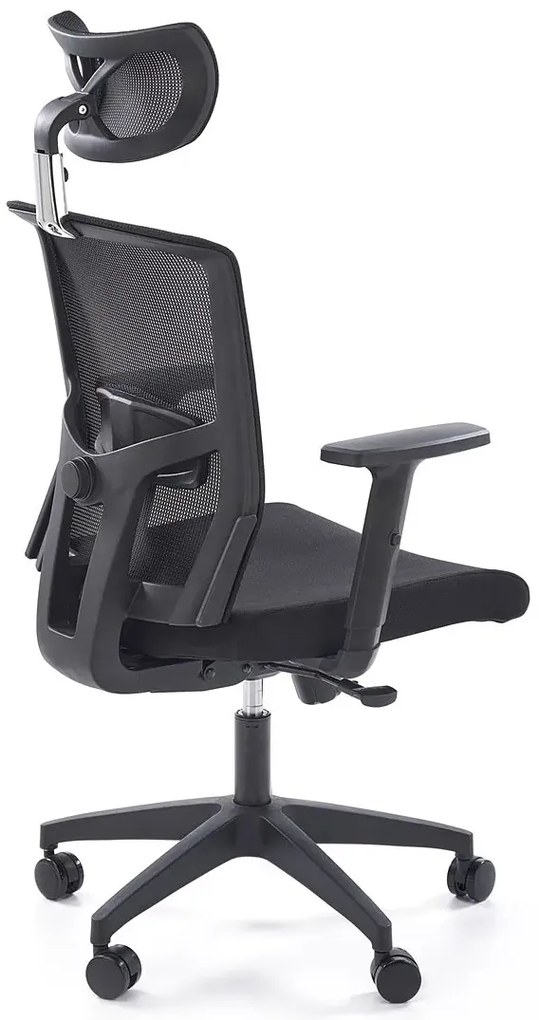 Czarny ergonomiczny fotel obrotowy z regulowanym zagłówkiem - Kenzo