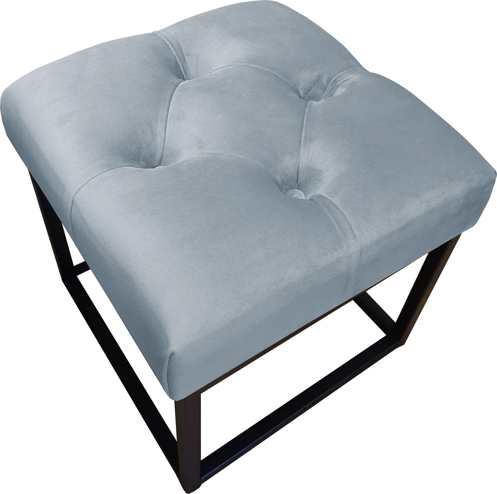 Pufa CHESTERFIELD tkanina Welur loft ławka podnóżek metal : Kolor Stelaża - Czarny , Kolor tkaniny - VELVET - BL06, Typ tkaniny - Velvet