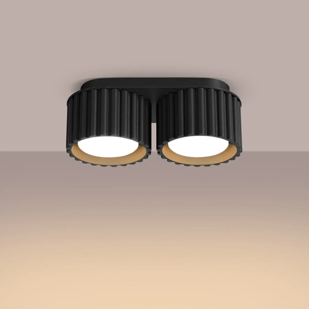 Plafon dwupunktowy AURA 2 czarny Gx53 ryflowany SOLLUX  LIGHTING
