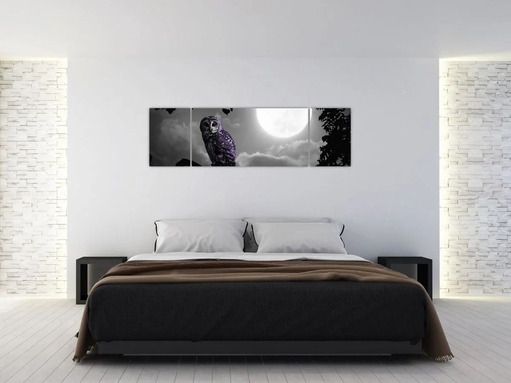 Obraz - Nocna sowa, fioletowa sowa (170x50 cm)