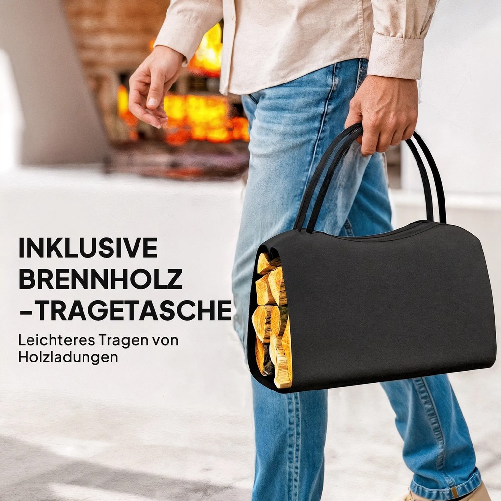 Stojak na drewno do wnętrz 53×33×43 cm z torbą – Outsunny, metal, czarny