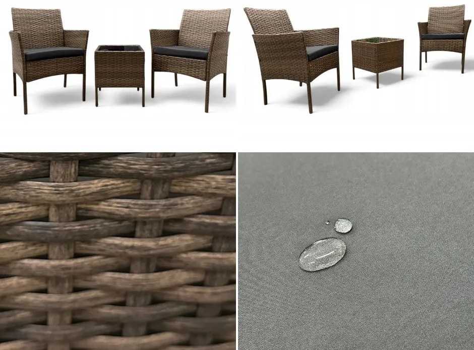 Komplet mebli ogrodowych dla 2 osób z technorattanu Alora, kolor jasny brąz