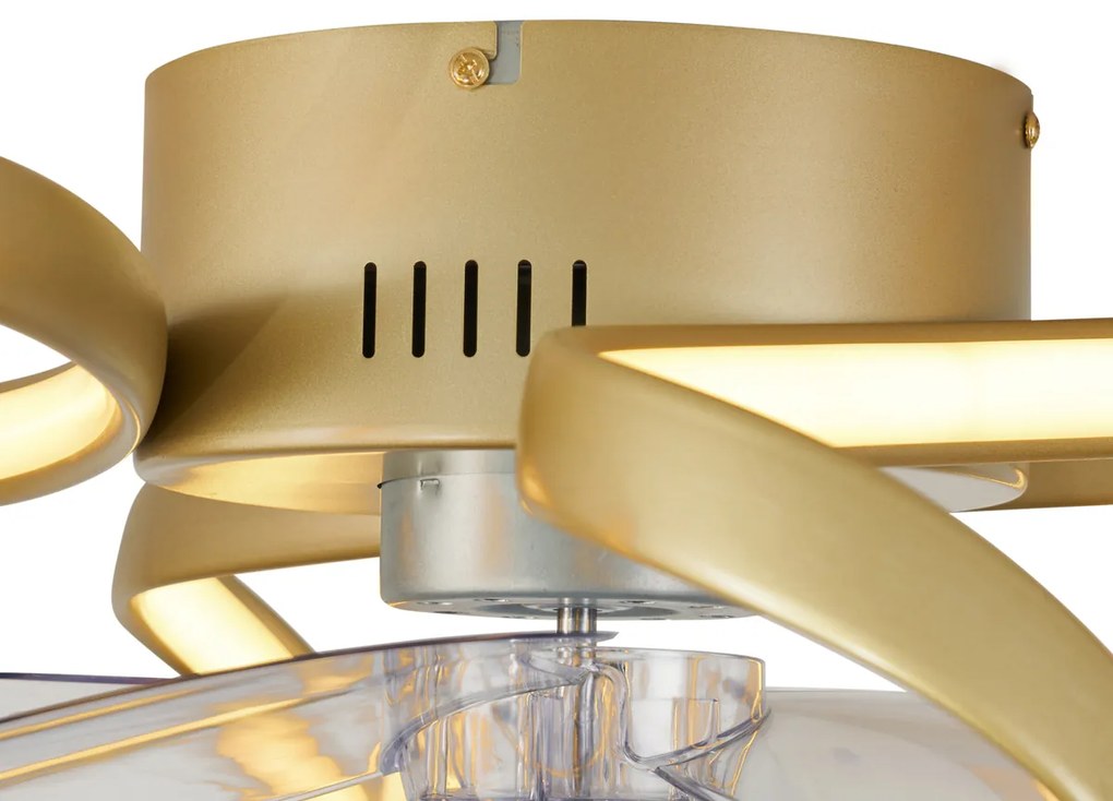 Wentylator sufitowy z lampą mosiądz 55 cm z LED z możliwością ściemniania z pilotem - MandyDesignerski Oswietlenie wewnetrzne