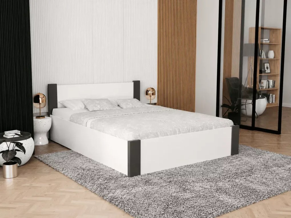 Łóżko drewniane Sovi 120/140/160/180x200 białe z wstawkami sosna / czarne