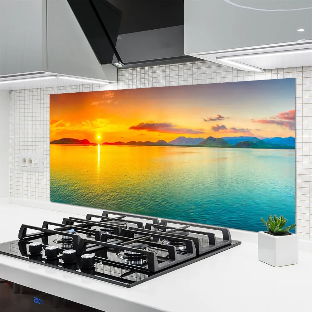 Szkło do Kuchni na Ścianę Blask Słońca na Morskiej Tafli