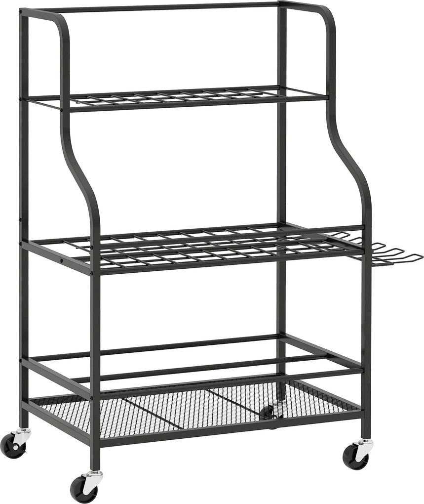 Outsunny Organizer Narzędzi Ogrodowych 3-poziomowy Stojak na Narzędzia Ogrodowe z Hakami do 40 kg 77x40x97cm Czarny