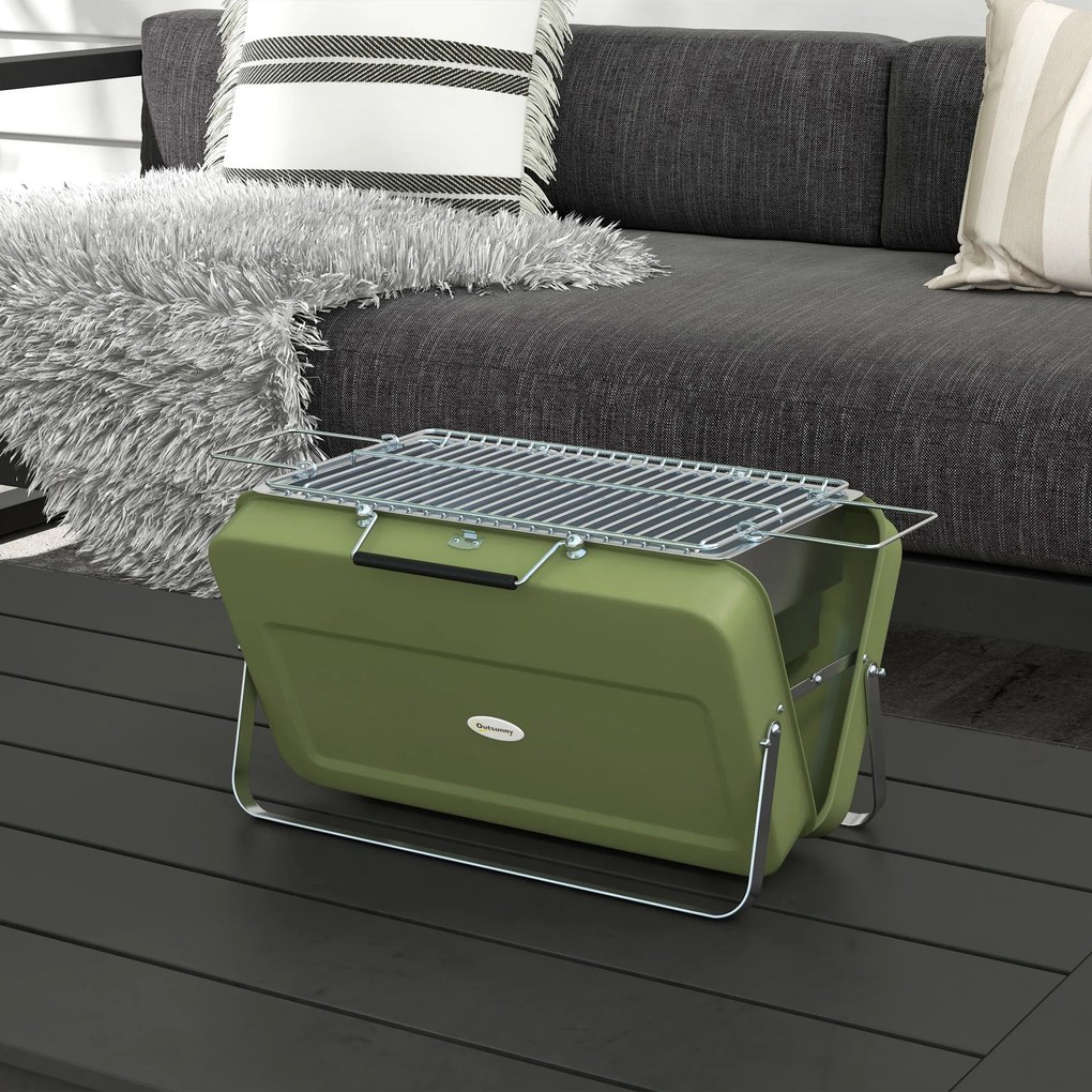 Outsunny Grill Stołowy z Rusztem Zielony 47x30x28cm | Aosom PL