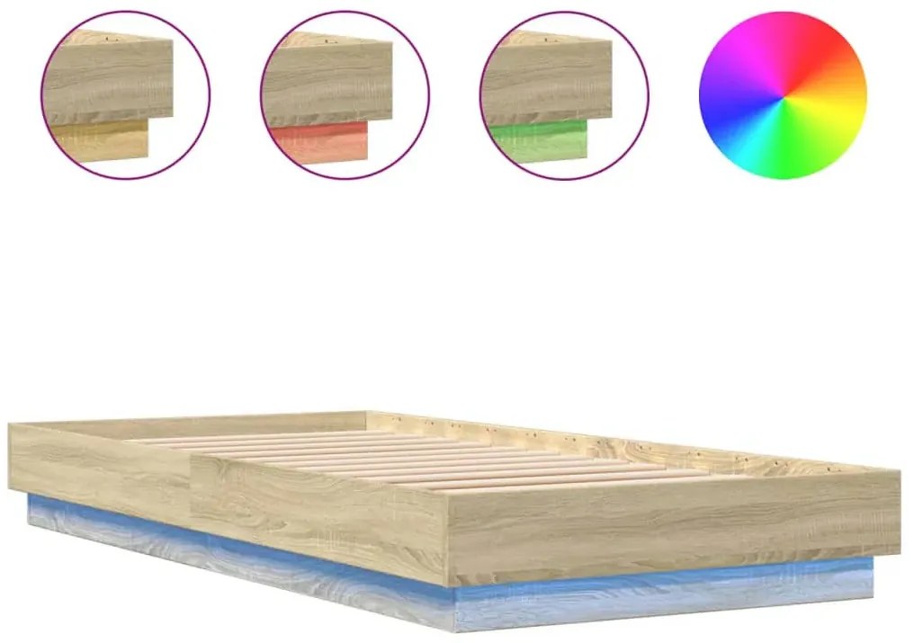 Pojedyncze łóżko z podświetleniem dąb sonoma 90x200 W2-T68
