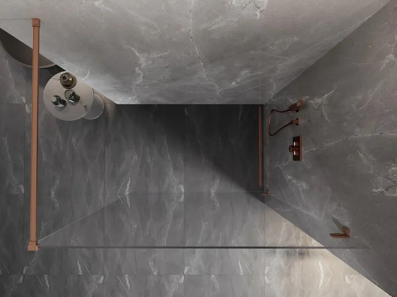 Mexen Lunar ścianka prysznicowa Walk-in prawa 80 x 200 cm, transparent 8 mm, miedź szczotkowana - 830-080-000-65-00-P