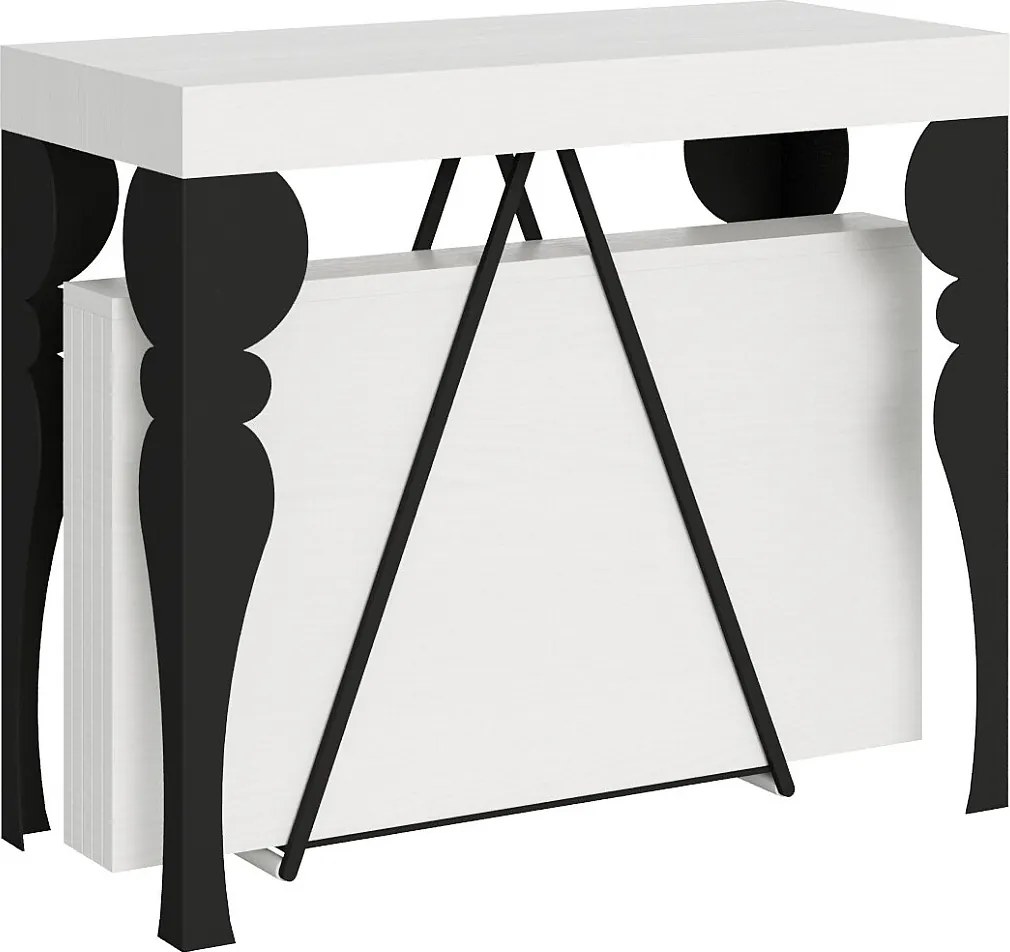 Konsola rozkładana 90x40/196 cm Riza Small frassino biała rama w kolorze antracytu