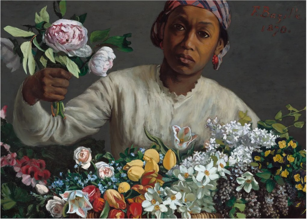 Obraz - Frédéric Bazille, Young Woman with Peonies, reprodukcje (70x50 cm)