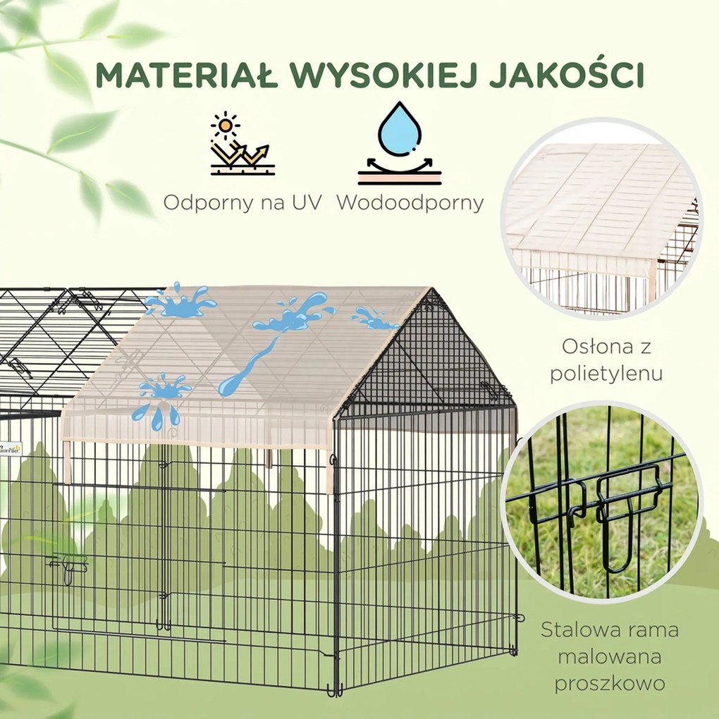 Wybieg dla królików z osłoną UV metalowa klatka ogrodowa beżowa przestronna Aosom PL