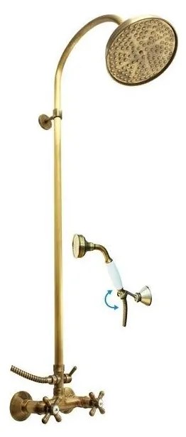 RAV Slezák MK181.5/3SM - Zestaw prysznicowy z baterią MORAVA RETRO w wykończeniu postarzanego mosiądzu