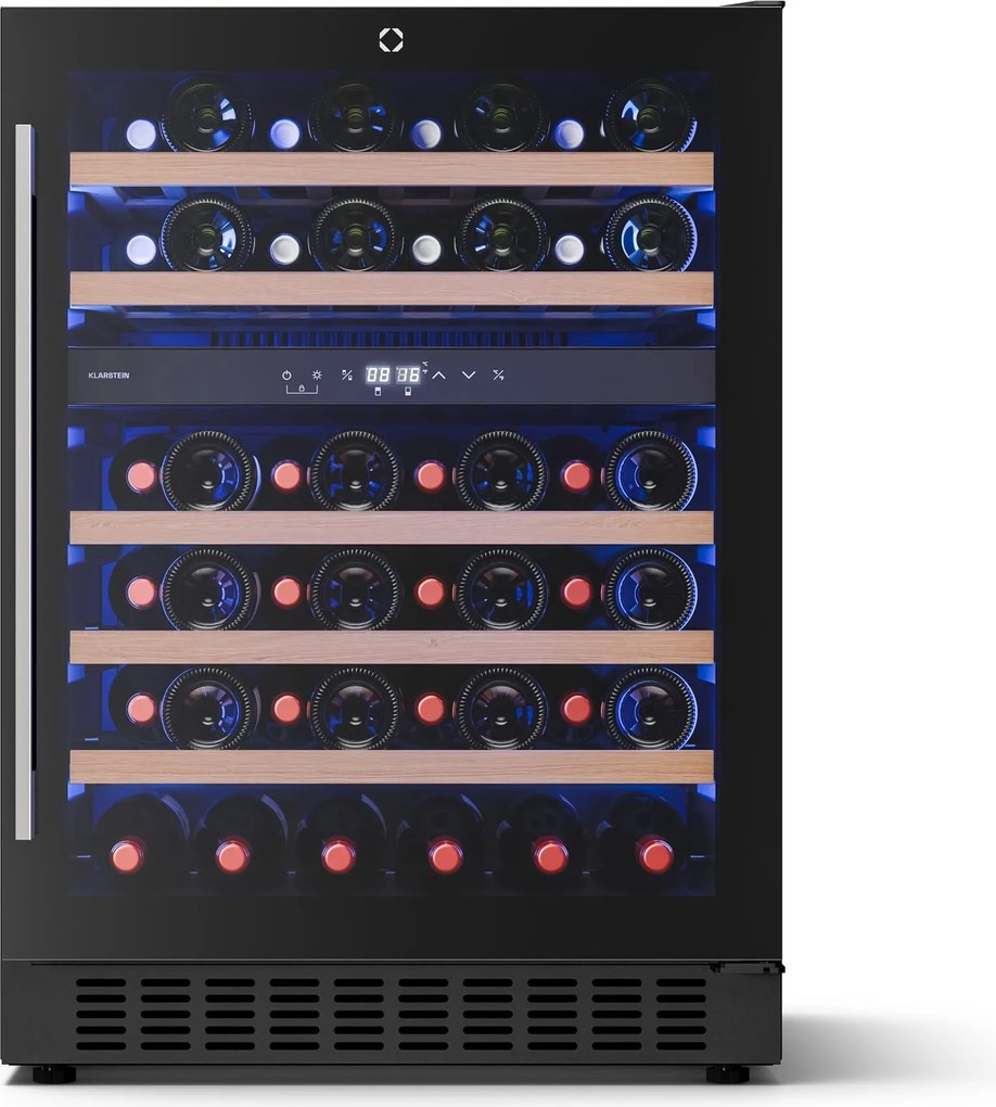 Klarstein Illuminosa 59.5cm 46 Butelek Winiarka Podblatowa Dwustrefowa Czarny