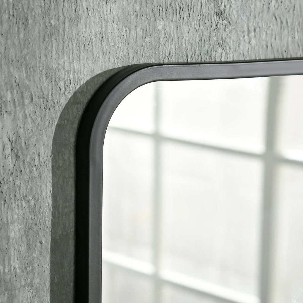 HOMCOM lustro ścienne z półką czarne metalowe zaokrąglone krawędzie stylowe lustro do łazienki 70x50 | Aosom PL