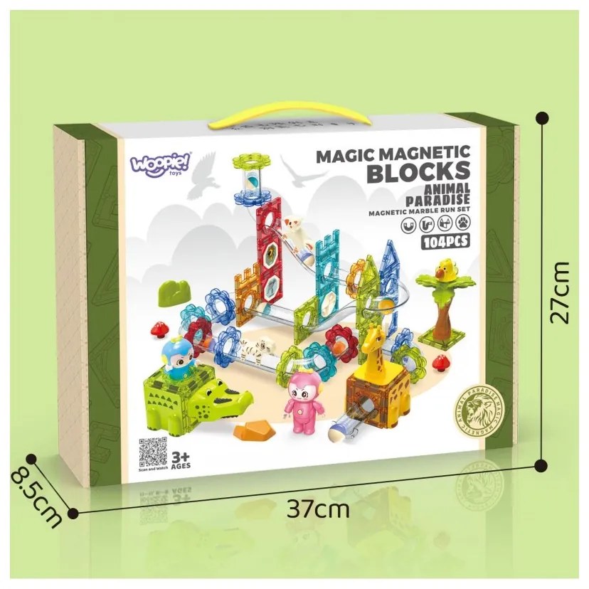 Woopie klocki magnetyczne tor kulkowy zwierzęcy raj 104 el.