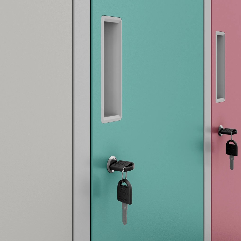 Szafka szkolna BHP 6-komorowa szaro-pastelowa, 900x1500x450 mm: IGOREK