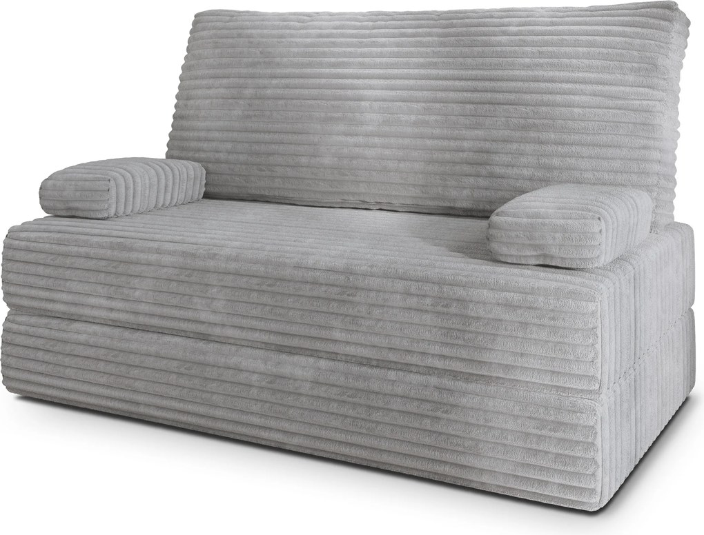 Masseno Sofa piankowa LADIA z funkcją spania, Kanapa z pianki do salonu, Bezmontażowa, Tkanina sztruksowa – Jasnoszary TILIA 86
