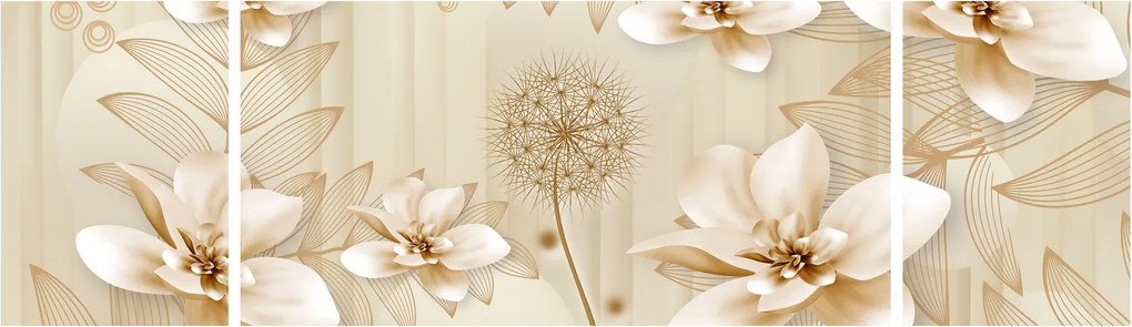 Obraz - Kompozycja złotych kwiatów (170x50 cm)