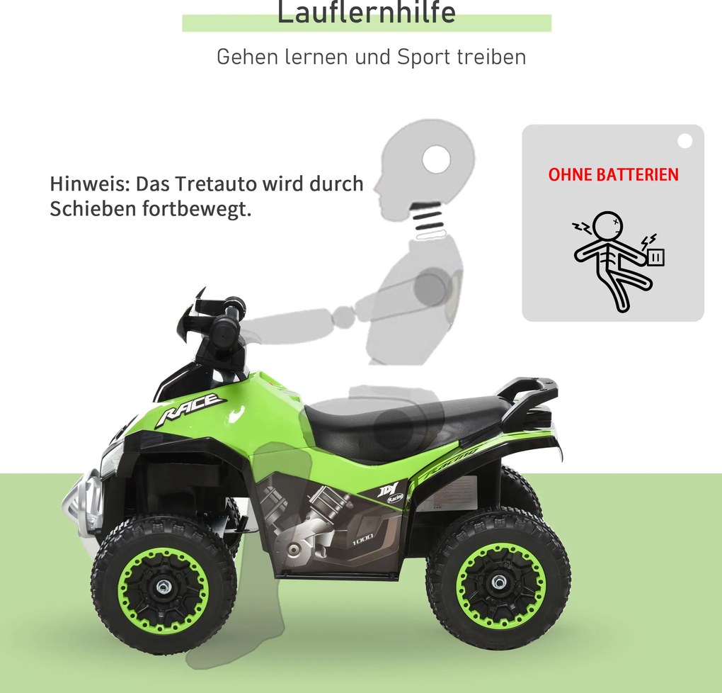 HOMCOM Jeździk dziecięcy pchacz samochód dziecięcy odpychanie się stopami światło muzyka zielony