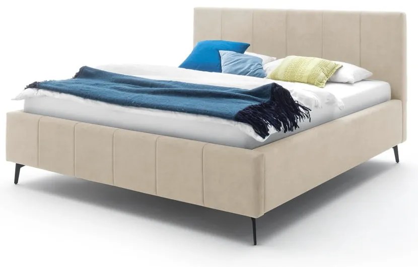 Beżowe tapicerowane łóżko dwuosobowe ze schowkiem i stelażem 180x200 cm Lizzano – Meise Möbel
