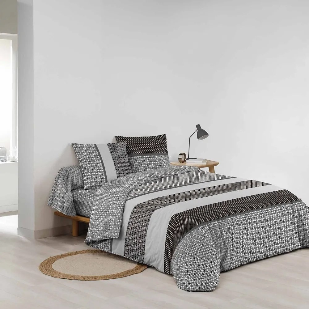 Czarno-biała bawełniana pościel dwuosobowa z prześcieradłem/6-częściowa 240x220 cm Meiko – douceur d'intérieur
