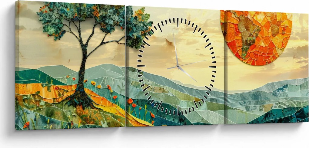 Obraz - Ilustracja krajobrazu (z zegarem) (90x30 cm)